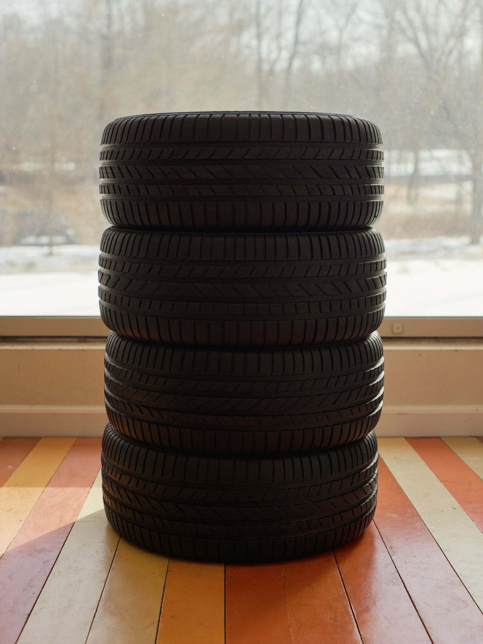 A stack of winter tires
